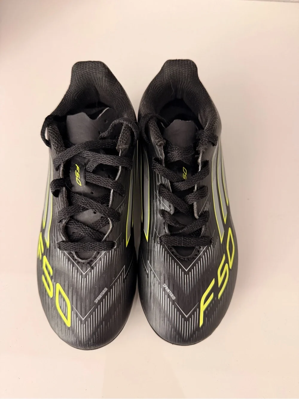 Kids Black and Neon Yellow Soccer Cleats - Adidas F50